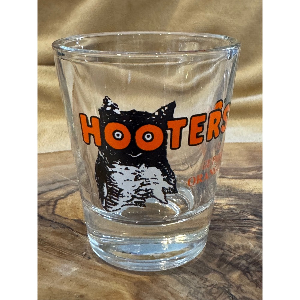 Vintage Hooters Shot Glass Orange Park FL Owl Logo Clear Barware Vacation 2.5"